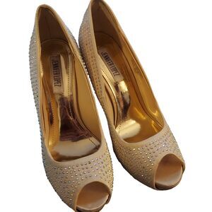 Jennifer Lopez Women's 7.5 Med Shoes Almond Toe Heels Rhinestone Sexy 5" Heels